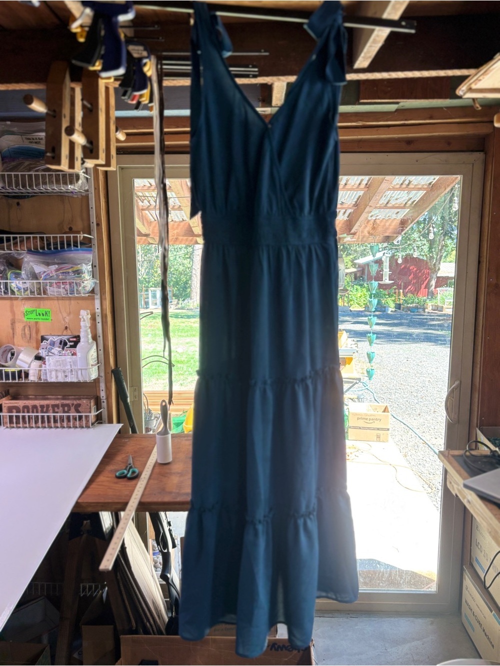 Fashion Blue Tiered Maxi Dress Size S Boho Summer - Picture 6 of 6